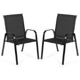 Costway 81926753 2 Pcs Patio Outdoor Dining Chair with Armrest-Black