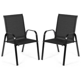 Costway 81926753 2 Pcs Patio Outdoor Dining Chair with Armrest-Black