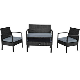 Costway 47132658 4 Pieces Patio Rattan Cushioned Furniture Set with Loveseat and Table-Black