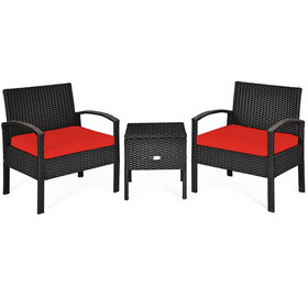 Costway 05213984 3 Piece PE Rattan Wicker Sofa Set with Washable and Removable Cushion for Patio-Red