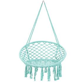 Costway 52816304 Hanging Macrame Hammock Chair with Handwoven Cotton Backrest-Turquoise