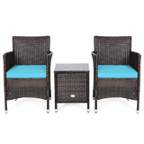 Costway 03548729 3 Pcs Outdoor Rattan Wicker Furniture Set-Blue