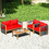 Costway 27630584 4 Pcs Acacia Wood Outdoor Patio Furniture Set with Cushions-Red