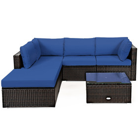 Costway 81042975 6 Pieces Outdoor Patio Rattan Furniture Set Sofa Ottoman