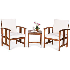 Costway 96523140 3PC Solid Wood Outdoor Patio Sofa Furniture Set-White
