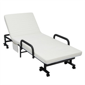 Costway 47839265 Folding Adjustable Guest Single Bed Lounge Portable with Wheels-White