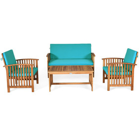 Costway 63524971 4 Pieces Patio Solid Wood Furniture Set-Blue