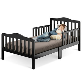 Costway 61457802 Classic Design Kids Wood Toddler Bed Frame with Two Side Safety Guardrails-Black