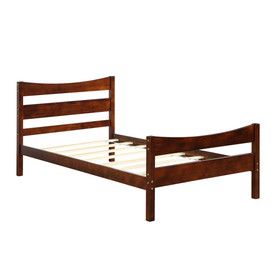 Costway 10368974 Twin Size Rustic Style Platform Bed Frame with Headboard and Footboard-Walnut