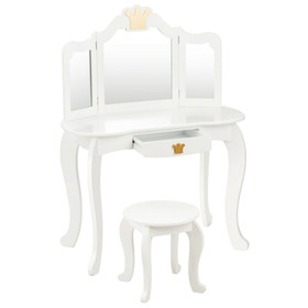 Costway 07345892 Kids Makeup Dressing Table with Tri-folding Mirror and Stool-White