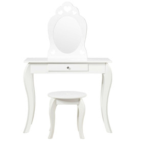 Costway 64759213 Kids Princess Makeup Dressing Play Table Set with Mirror -White