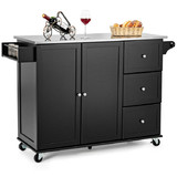 Costway 71395046 Kitchen Island 2-Door Storage Cabinet with Drawers and Stainless Steel Top-Black