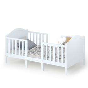 Costway 18950467 2-in-1 Classic Convertible Wooden Toddler Bed with 2 Side Guardrails for Extra Safety-White