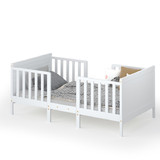Costway 54391708 2-in-1 Convertible Kids Wooden Bedroom Furniture with Guardrails-White