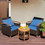 Costway 36891502 3 Pieces Patio Rattan Furniture Set with Washable Cushion and Acacia Wood Tabletop-Blue
