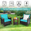 Costway 36891502 3 Pieces Patio Rattan Furniture Set with Washable Cushion and Acacia Wood Tabletop-Turquoise