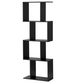 Costway 54976283 2/3/4 Tiers Wooden S-Shaped Bookcase for Living Room Bedroom Office-4-Tier