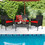Costway 31250647 4 Pcs Patio Rattan Cushioned Sofa Furniture Set with Tempered Glass Coffee Table-Red
