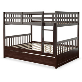 Costway 12806395 Full over Full Bunk Bed Platform Wood Bed with Ladder-Brown