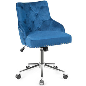 Costway 48910765 Tufted Upholstered Swivel Computer Desk Chair with Nailed Tri-Blue