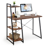 Costway 63017954 Compact Computer Desk Workstation with 4 Tier Shelves for Home and Office-Brown