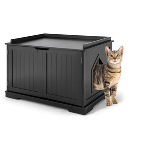 Costway 37280149 Cat Litter Box Enclosure with Double Doors for Large Cat and Kitty-Black