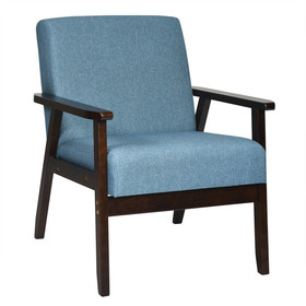 Costway 17568432 Solid Rubber Wood Fabric Accent Armchair-Blue