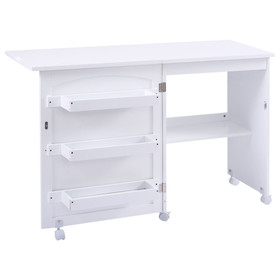 Costway 12346580 White Folding Swing Craft Table Storage Shelves Cabinet