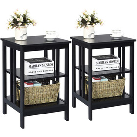 Costway 96185204 2 Pieces 3-Tier Nightstand with Reinforced Bars and Stable Structure-Black