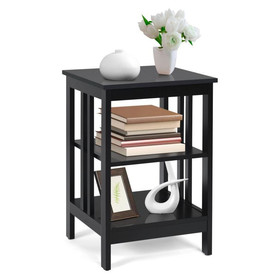 Costway 79510624 3-Tier Nightstand Sofa Side Table with Baffles and Round Corners-Black