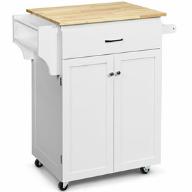 Costway 86341592 Utility Rolling Storage Cabinet Kitchen Island Cart with Spice Rack-White