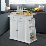 Costway 97815403 Rubber Wood Countertop Rolling Kitchen Island Cart-White