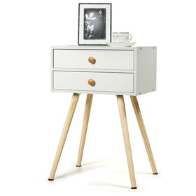 Costway 01527894 Mid Century Modern 2 Drawers Nightstand in Natural-White