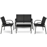 Costway 82645317 4 Pieces Patio Furniture Set with Glass Top Coffee Table-Black
