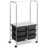 Costway 94378560 6 Drawer Rolling Storage Cart with Hanging Bar -Black