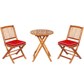 Costway 53047619 3 Pieces Patio Folding Bistro Set with Padded Cushion and Round Coffee Table-Red