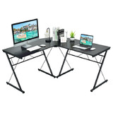Costway 62578314 59 Inches L-Shaped Corner Desk Computer Table for Home Office Study Workstation-Black