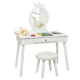 Costway 47592861 Kids Vanity Makeup Table & Chair Set Make Up Stool-White