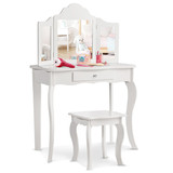 Costway 01857429 Kids Makeup Dressing Mirror Vanity Table Stool Set