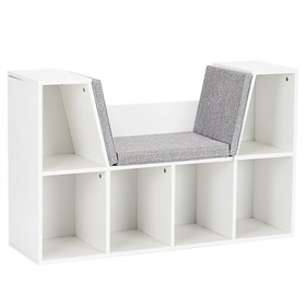 Costway 59123086 6-Cubby Kid Storage Bookcase Cushioned Reading Nook