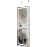 Costway 07195364 Mirrored Jewelry Armoire with Full Length Mirror and 2 Internal LED Lights-White