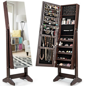 Costway 37506129 Standing Jewelry Armoire Cabinet with Full Length Mirror-Brown