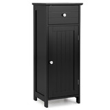 Costway 30276915 Wooden Bathroom Floor Storage Cabinet with Drawer and Shelf-Black
