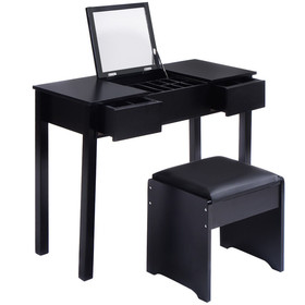 Costway 90513478 Vanity Makeup Dressing Table Set with Flip Top Mirror and Cushioned Stool-Black