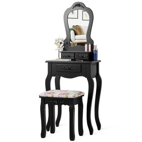 Costway 48365102 Makeup Dressing Table and Bench 3 Drawers and Cushioned Stool for Girls-Black