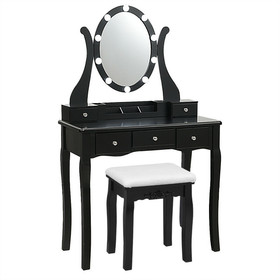 Costway 25174930 10 Dimmable Lights Vanity Table Set with Lighted Mirror and Cushioned Stool-Black