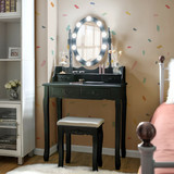 Costway 30785149 Makeup Dressing Table with Touch Switch Lighted Mirror and Cushioned Stool-Black