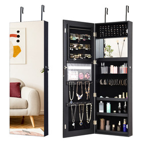 Costway 52986031 Lockable Storage Jewelry Cabinet with Frameless Mirror-Black
