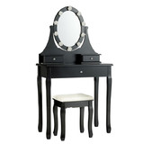 Costway 70265341 3 Drawers Lighted Mirror Vanity Dressing Table Stool Set-Black