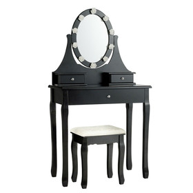 Costway 70265341 3 Drawers Lighted Mirror Vanity Dressing Table Stool Set-Black